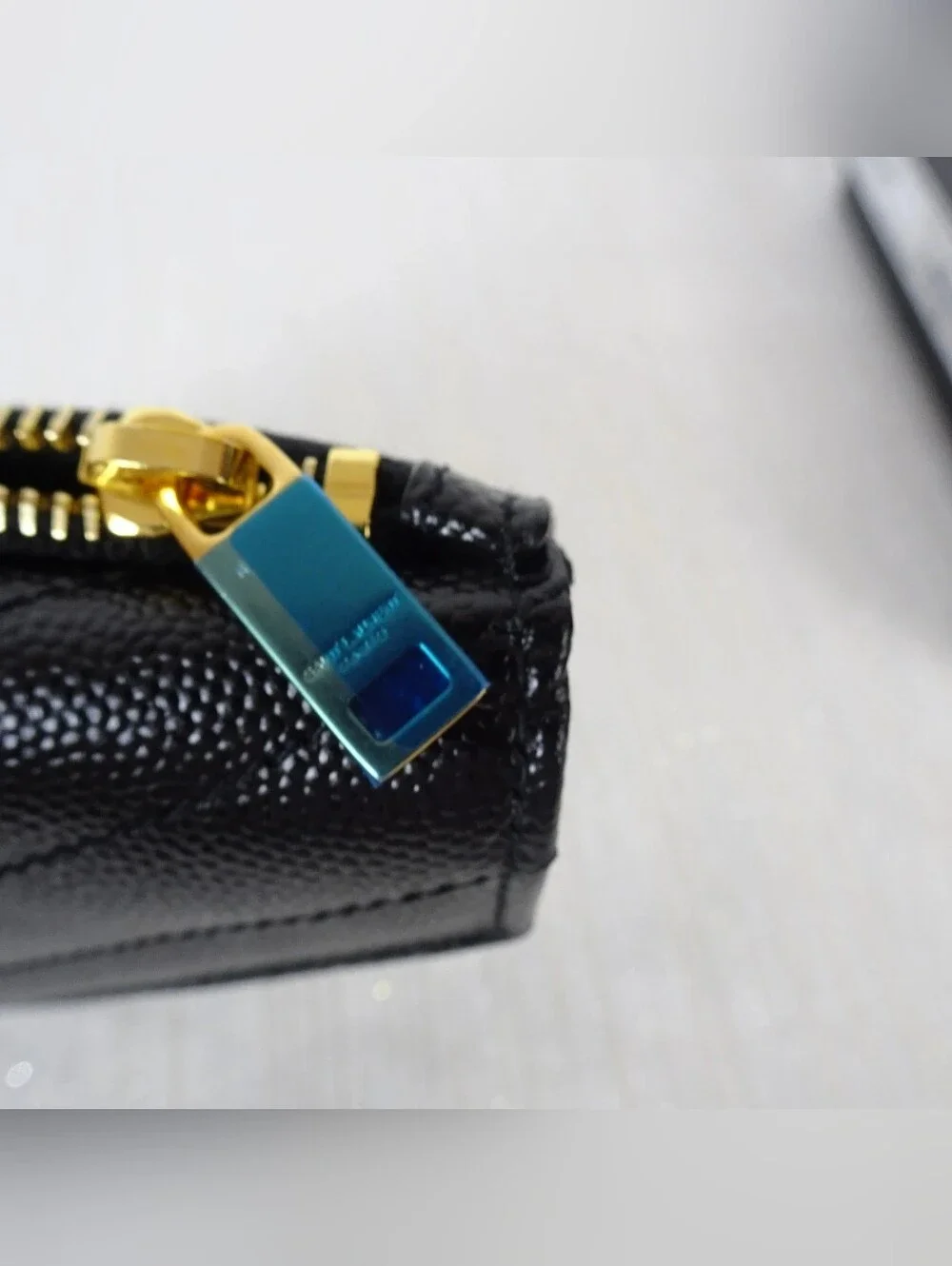 YSL Saint Laurent Monogram Card Holder Wallet Matelasse Chevron Grain Leather